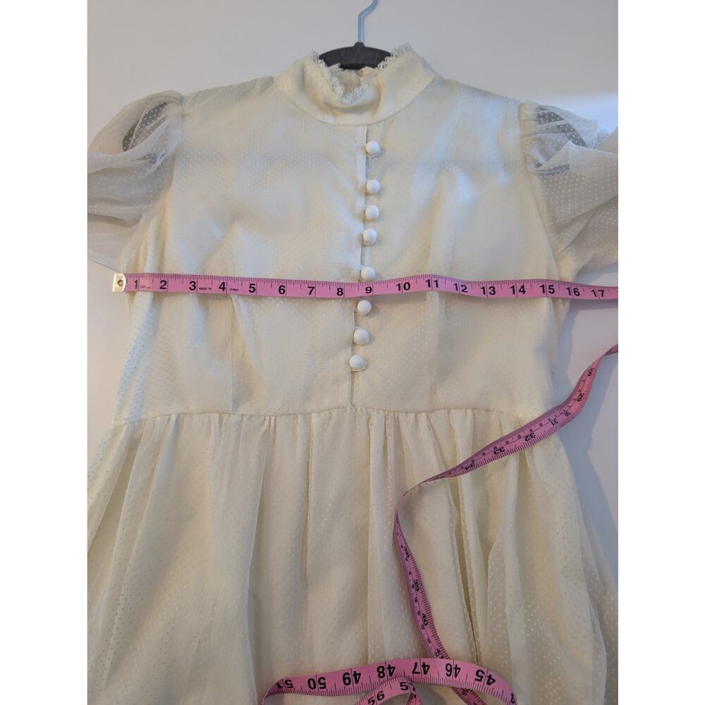 Vintage Maxi Dress Swiss Dot Sheer Boho Prairie Boho Coquette Fairy Cream Size S - Picture 11 of 12